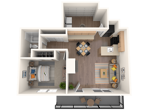 Floor plan for 1 bed, 1 bath, 700 sqft